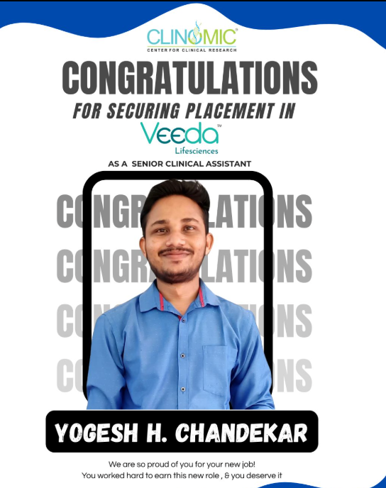Yogesh H. Chandekar placed as Senior Clinical Assistant at Veeda Lifesciences